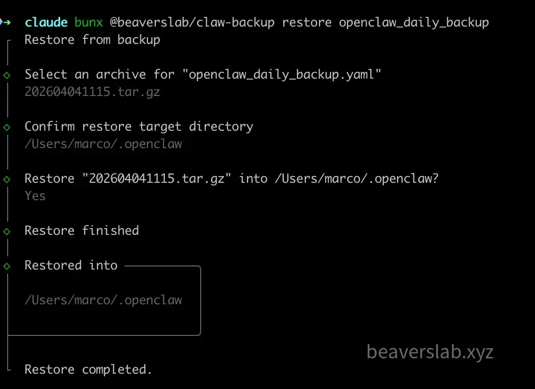 restore execution output